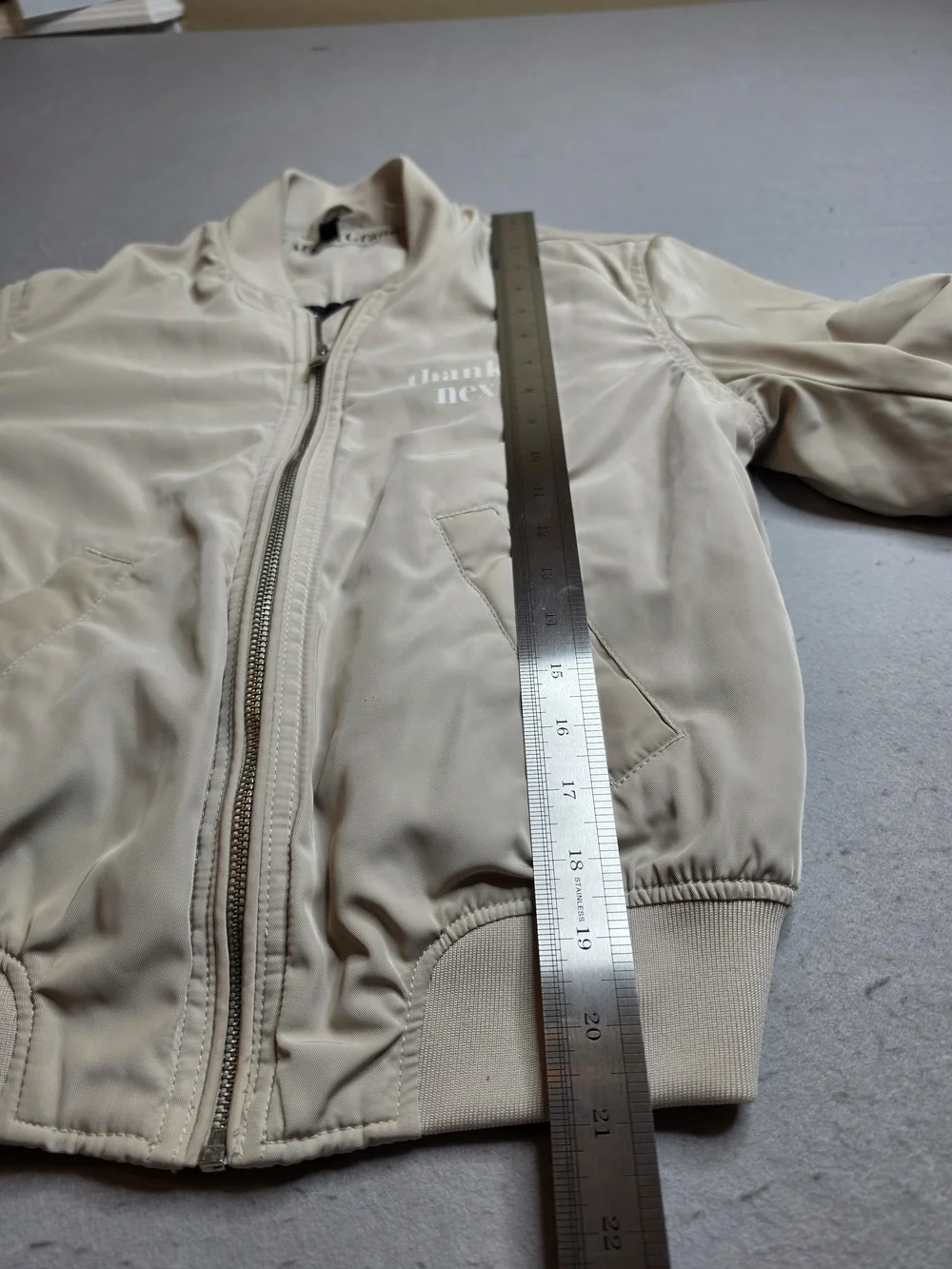 Ariana Grande Beige Graphic Bomber Jacket Thank U Next Size Xs - Picture 5 of 9